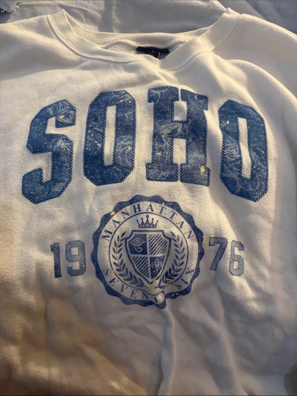 SOHO Crewneck Sweater - White with Blue Graphic